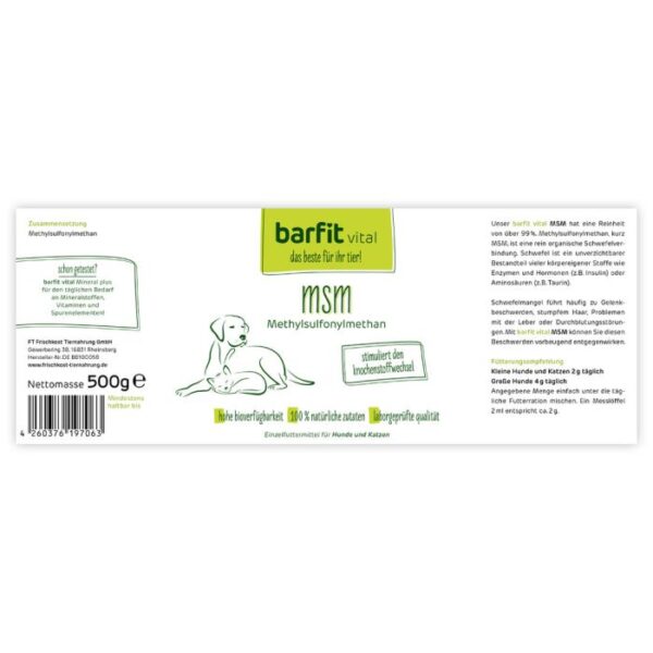 BARFIT VITAL MSM (METHYLSULFONYLMETHAN) 500G Hundefutter & Zubehör Hunde & Katzen Tiernahrung von Belcando und Leonardo